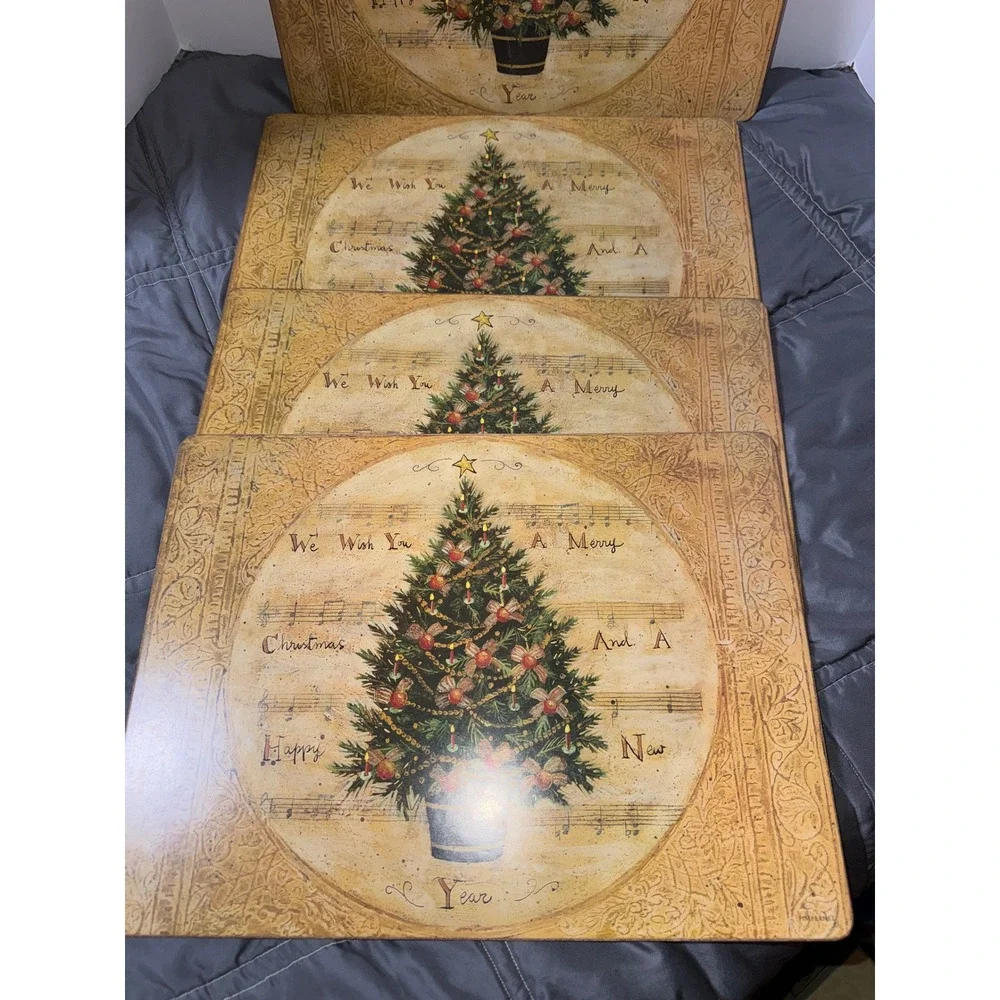 Vintage Christmas Tree Music Sheet Cork Backed Placemats Set of 4 Holiday Decor